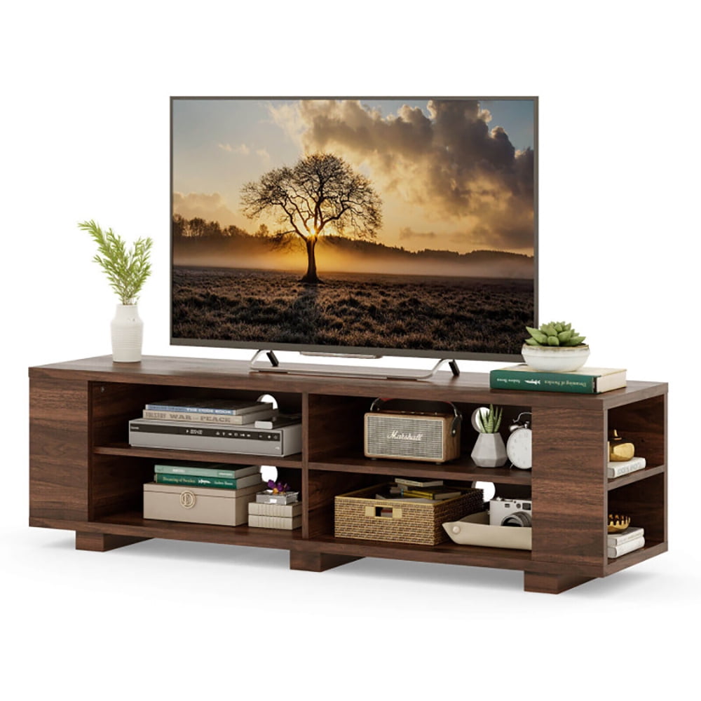 Finihen TV Stand, TV Cabinet, 59 Inch Console Storage Entertainment Media Wood TV Stand, Media Entertainment Center with Storage, for Living Room, Bedroom, Walnut