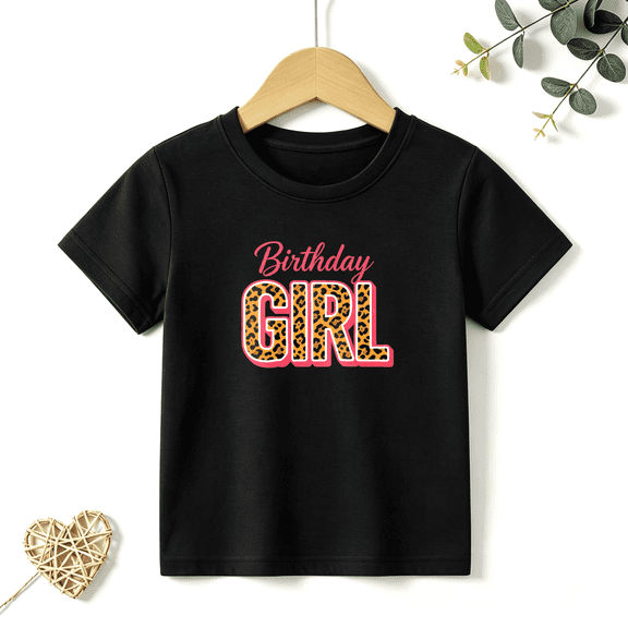 Girls Graphic Tees Leopard Birthday Girl Kids T Shirt Party Cute 100% Cotton Short Sleeve Soft Tops 4-13Y