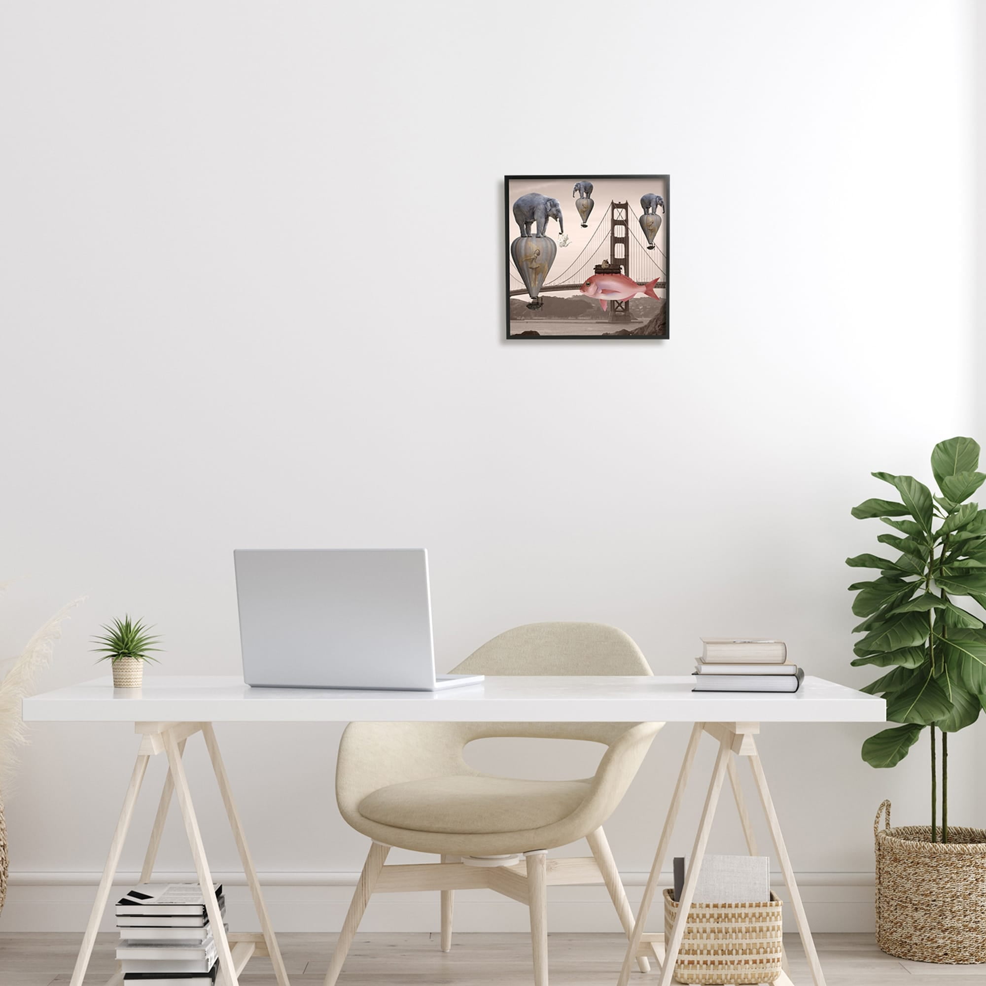 Stupell Industries Surreal Elephant Fish Balloons Golden Gate Bridge Water Framed Wall Art, 17 x 30, Design by Daniela Nocito