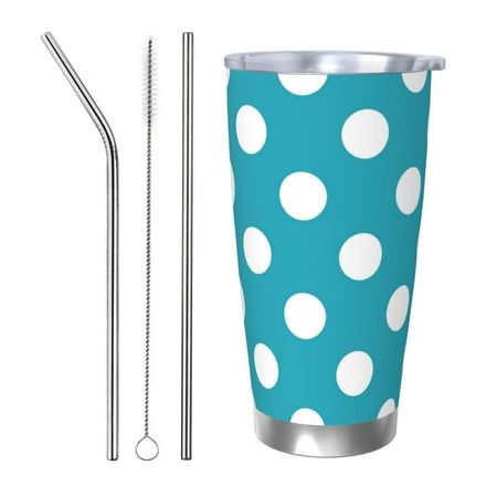 

KLL Sky Blue And White Polka Dot Print 40oz Stainless Steel Insulated Car Cup with Spillproof Lid - Keep Your Drink Hot or Cold on the Go-Straw Three-piece Set