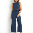 thumbnail image 4 of qolati Womens 2 Piece Outfits Summer Sleeveless Tank Crop Top Capri Wide Leg Pants Cotton Linen Set Matching Lounge Set Tracksuit with Pockets, 4 of 8