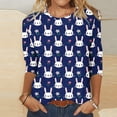 thumbnail image 2 of Happy Easter Shirts for Women 3/4 Sleeve Round Neck Easter Eggs Bunny Print T-Shirts 2024 Trendy Tee Tops Navy,XXXL, 2 of 6