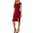 thumbnail image 4 of INSPIRE CHIC Women's Office Cowl Neck Short Sleeve Ruched Pencil Dress, 4 of 6