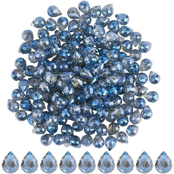 1 Box 2 Strands 200Pcs Teardrop Glass Bead Tear Drop Beads Bulk 8x6mm Vertical Hole Faceted Bead Charms Top Drilled Dangle Beads for Jewelry Making Necklace Bracelet Earrings Blue