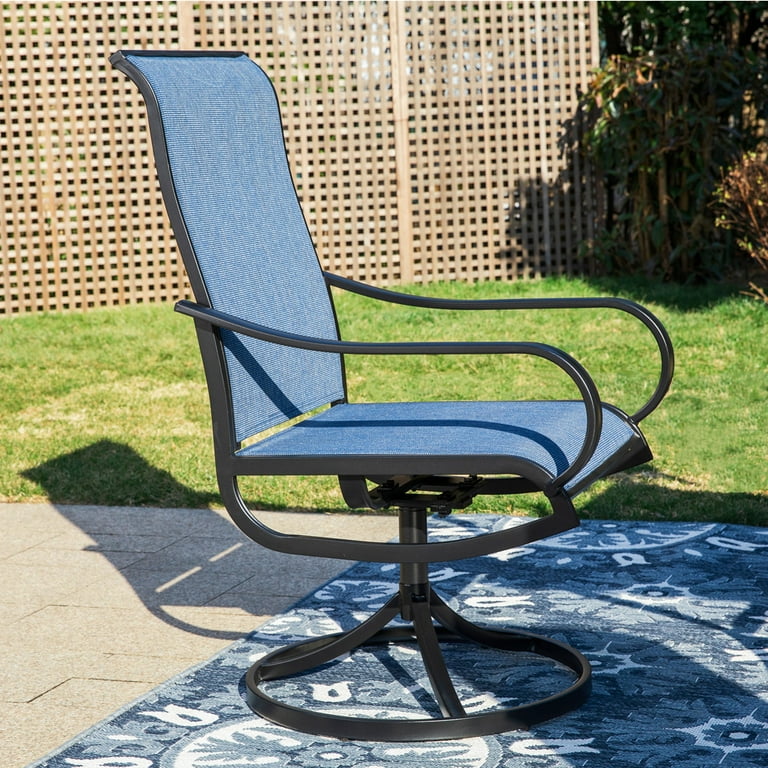 Mf Studio 5 Piece Outdoor Patio Dining Set with High Back Swivel Sling Chairs Round Table for 4 Person with Umbrella Hole Black Blue