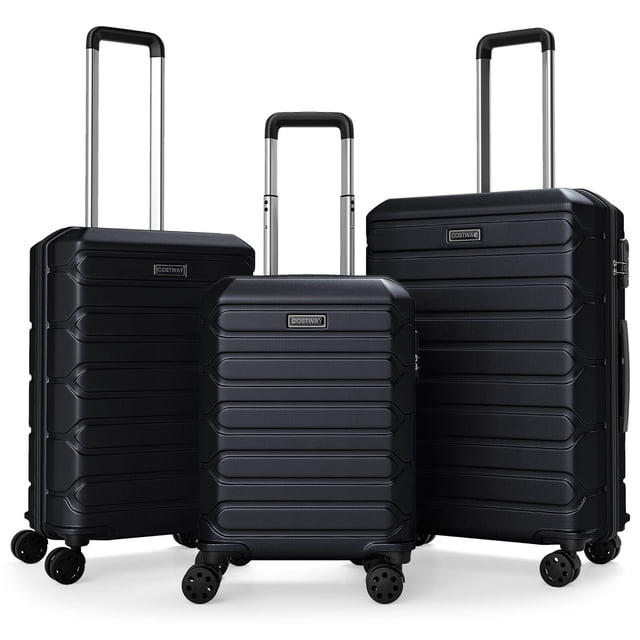 Costway Ensemble de Valises Rigides 3 Pcs (20/24/28 Po) avec Roues Pivotantes à 8 Roulettes, Cadenas à 3 Chiffres Noir