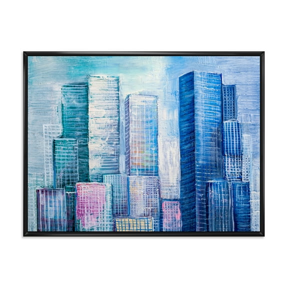 Designart 'Abstract Style Cityscape Panorama Skyscrapers I' Modern Framed Canvas Wall Art Print