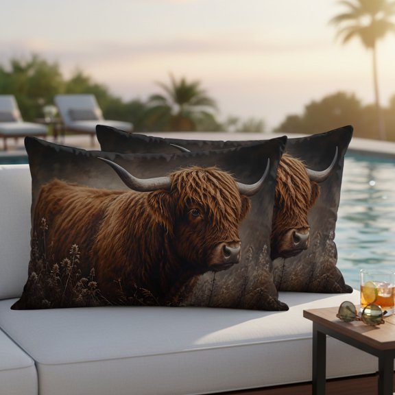 Highland Wildlife Outdoor Pillow Covers Pack of 2 Rustic Farmhouse Brown Wild Grass Wildness Waterproof Throw Pillow Covers Decorative Cushion Cases for Patio Garden Tent Balcony Couch 20x12 inch