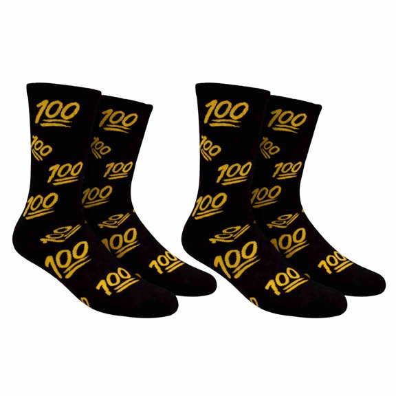 COUVER Unisex 100 Score Cushioned Crew Socks Black Gold Size 10-13 2-Pack (4 Count)