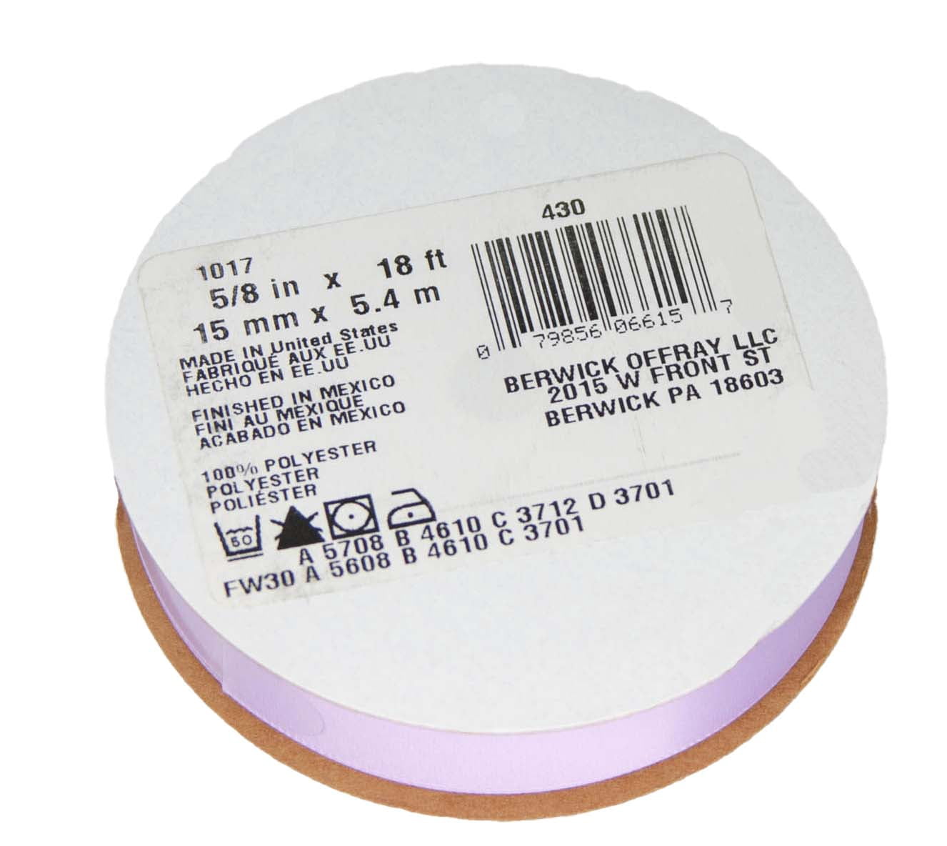 (4 pack) Offray Ribbon, Light Orchid Purple 5/8 inch Single Face Satin Polyester Ribbon, 18 feet