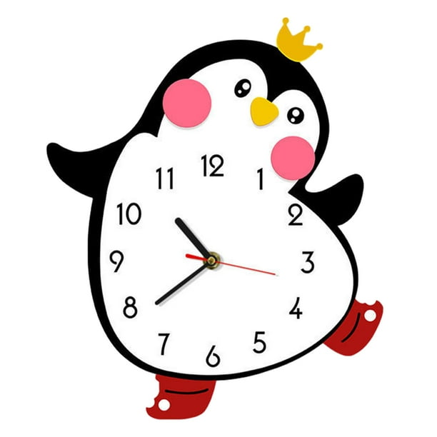 Reloj de pared de madera con diseño de pingüino de dibujos animados, 9,8x11,8 pulgadas, decorativo, encantador, funciona con pilas, decoración del