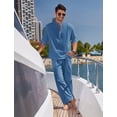 thumbnail image 3 of COOFANDY Men's 2 Pieces Cotton Linen Set Long Sleeve Henley Shirts Casual Beach Pants With Pockets Summer Yoga Outfits, 3 of 6