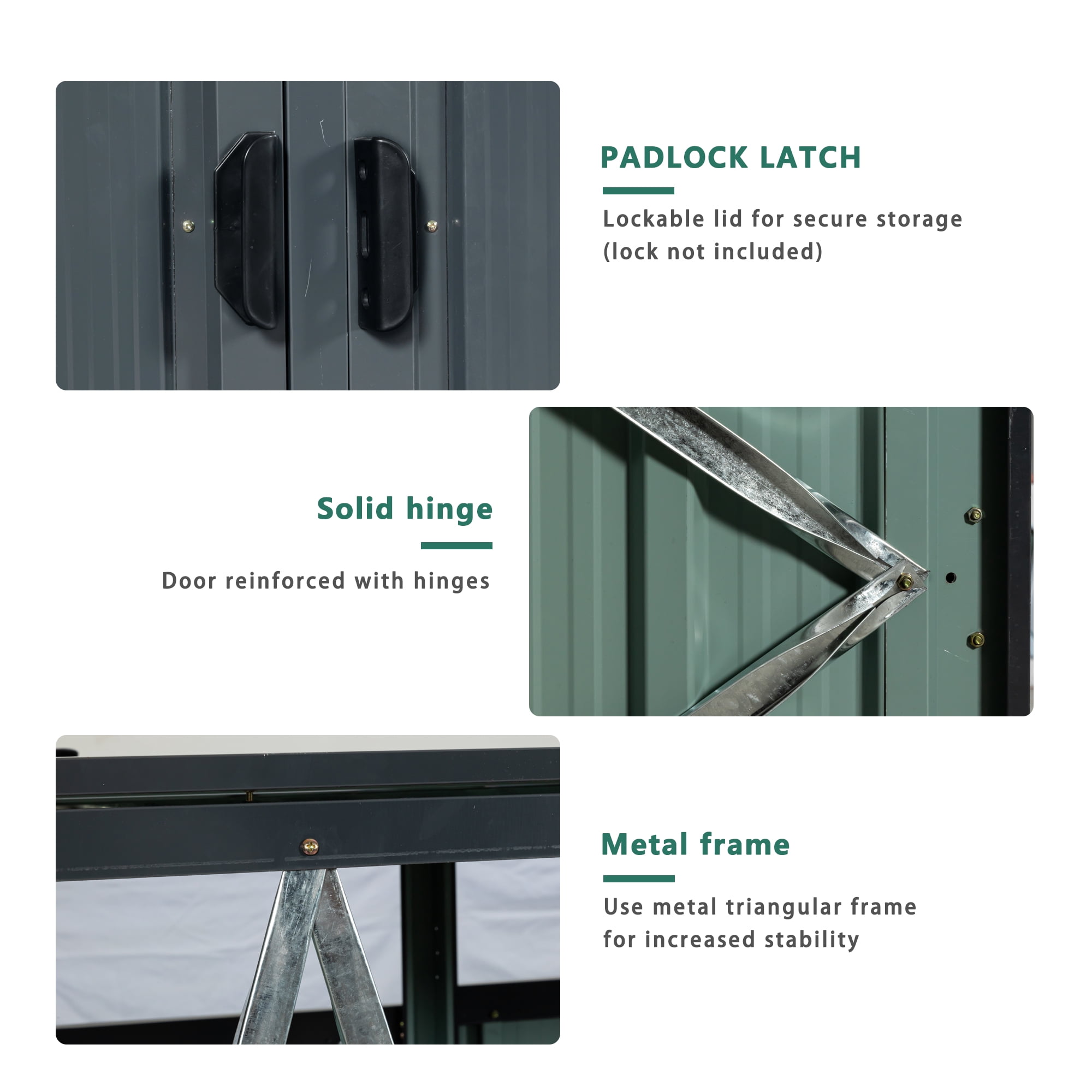 Outdoor Metal Garbage Bin Shed, Lockable Waterproof Storage Shed for 2 Trash Cans, Patio Waste Enclosure