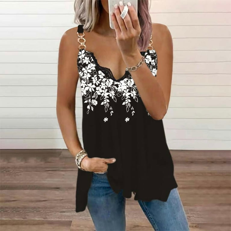 PMUYBHF Tank Tops for Women 2024 Built in Bra Cropped Lace Tank Top Plus  Size Women Womens Fashion Summer Lace Sleeveless V Neck Floral Print  Camisole
