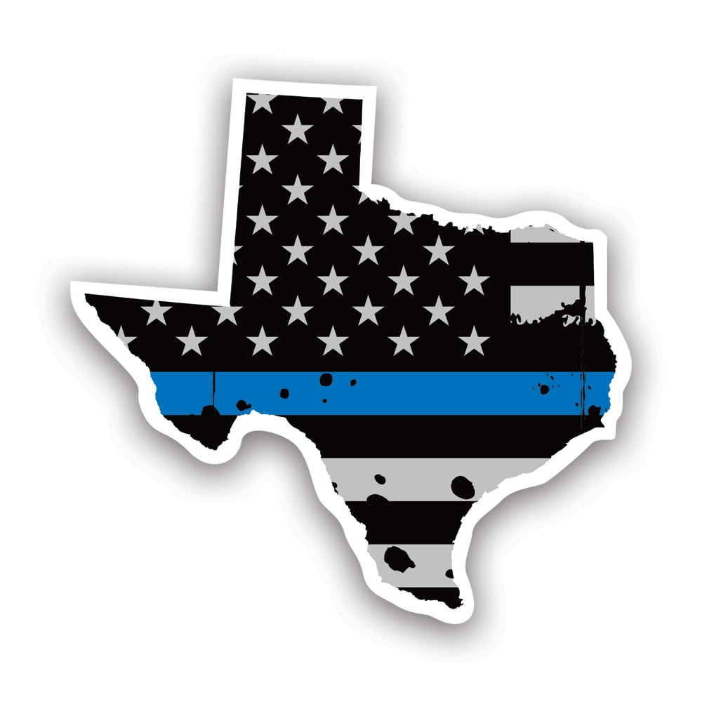Distressed Thin Blue Line Texas State Shaped Subdued US Flag Sticker