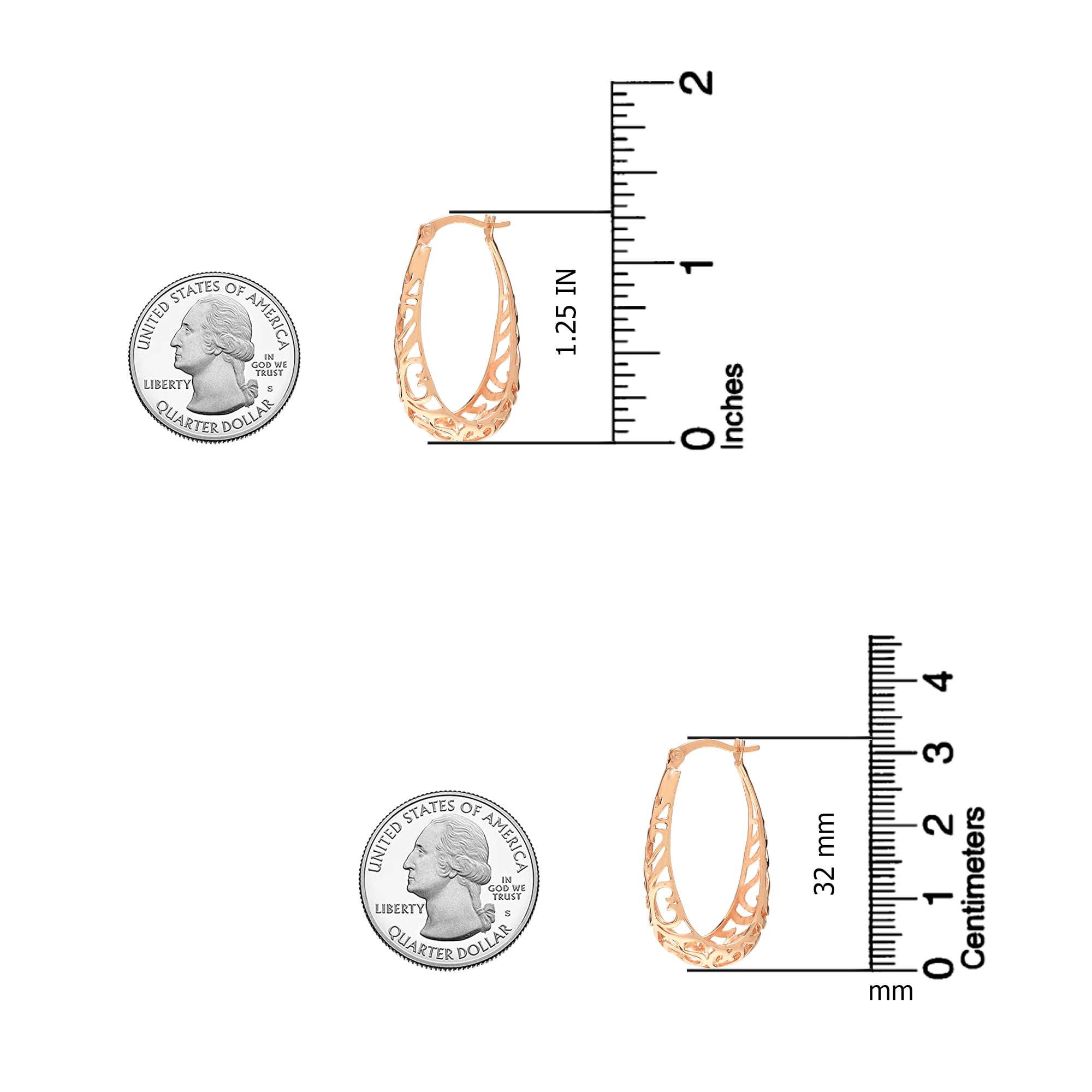 LeCalla 925 Sterling Silver Light-Weight Rose-Gold Plated Click Top Oval Filigree Hoop Earrings Jewelry Gifts for Women 32MM