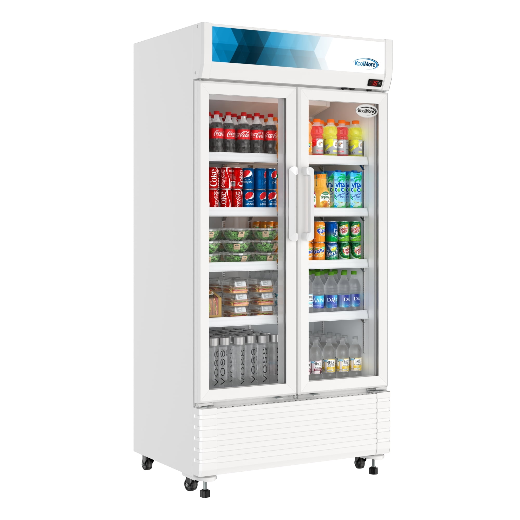 39 in. Commercial 2-Glass Door Merchandiser Refrigerator, 21.9 cu. ft. in White (KM-MDR-2GD-39)