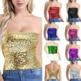 thumbnail image 4 of Women Sparkly Sequins Crop Tube Top Strapless Off Shoulder Metallic Wrap Chest Stretchy Bandeau Party Clubwear, 4 of 9