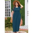 thumbnail image 2 of SHOWMALL Women's Plus Size Vacation Maxi Dress, Lake Blue 3X Beach Sundress with Pockets Short Sleeve Flowy Casual Outfits, 2 of 5