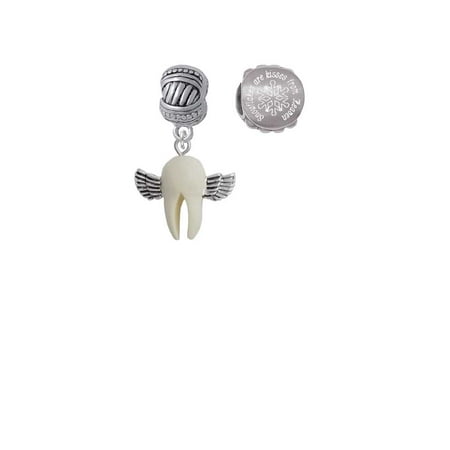 White Tooth with Wings - Tooth Fairy Snowflakes are Kisses from Heaven Charm Beads (Set of 2)