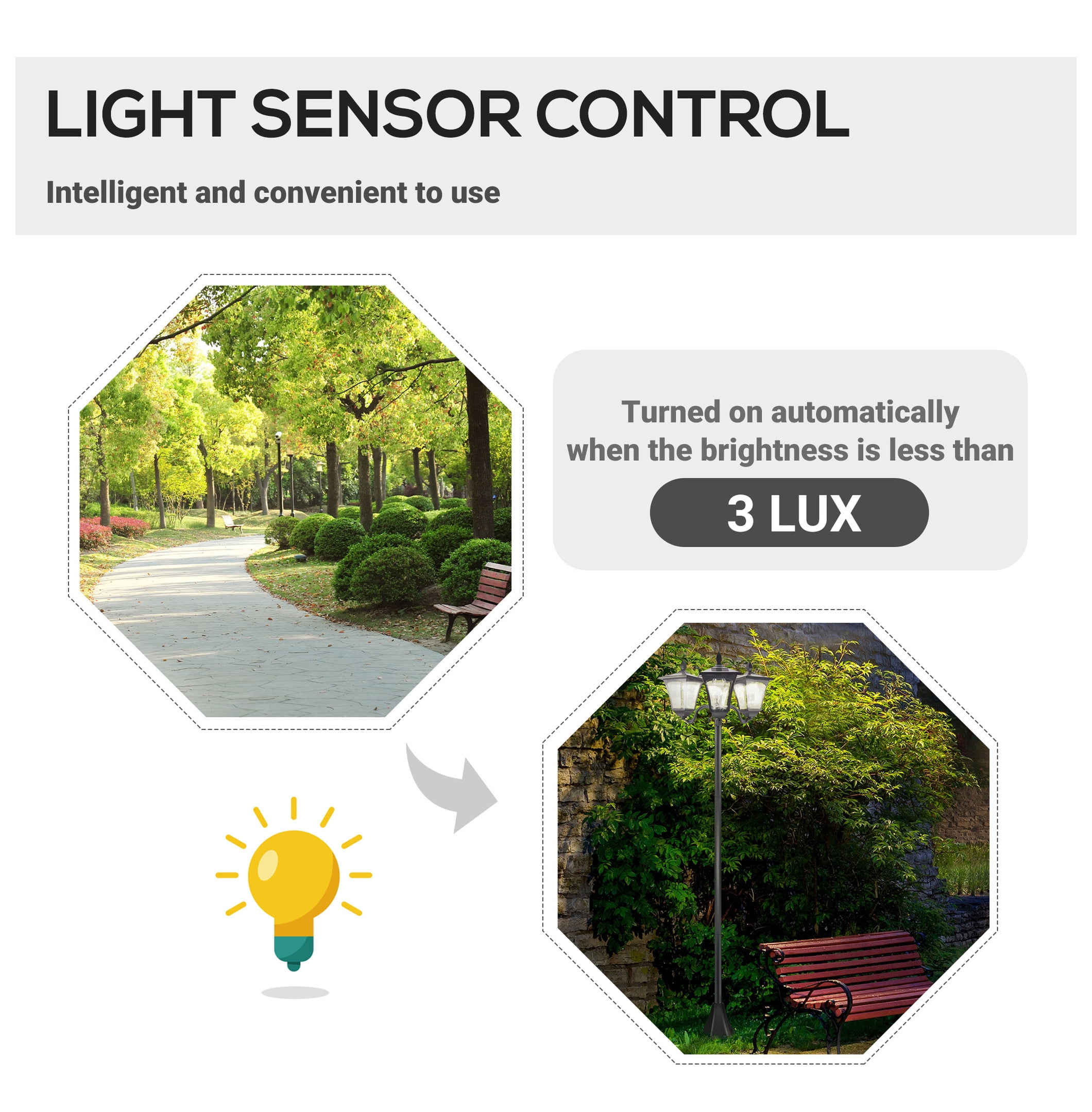 72" Solar Lamp Post, Triple Head Outdoor Light, Stainless Steel, Waterproof Garden Pathway Lights, Vintage Style - Black