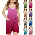 thumbnail image 7 of AJTQTH Girls Summer Sleeveless Casual Solid Color One Piece Romper Loose Fit Summer Spaghetti Strap Overalls Shorts Jumpsuit with Pockets Z01-Pink 13-14 Years, 7 of 7
