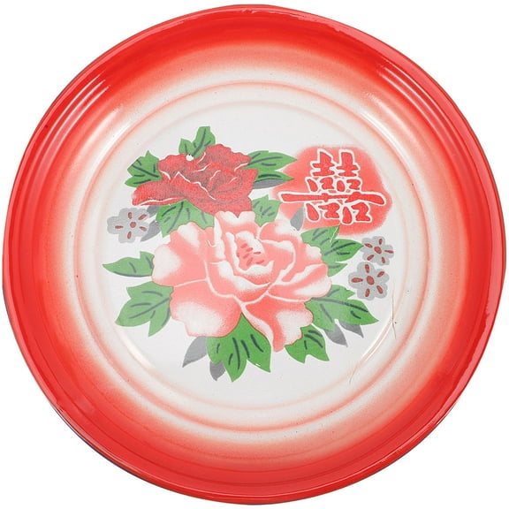 GOOHOCHY Enamel Food Plate with Delicate Chinese Design for Storage Multi Color Round Snack Tray 10.5 inches