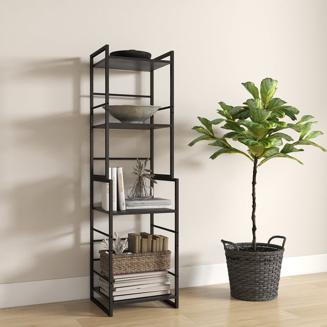 Librería de 4 Niveles Negro Estante de viento industrial minimalista Estructura metálica