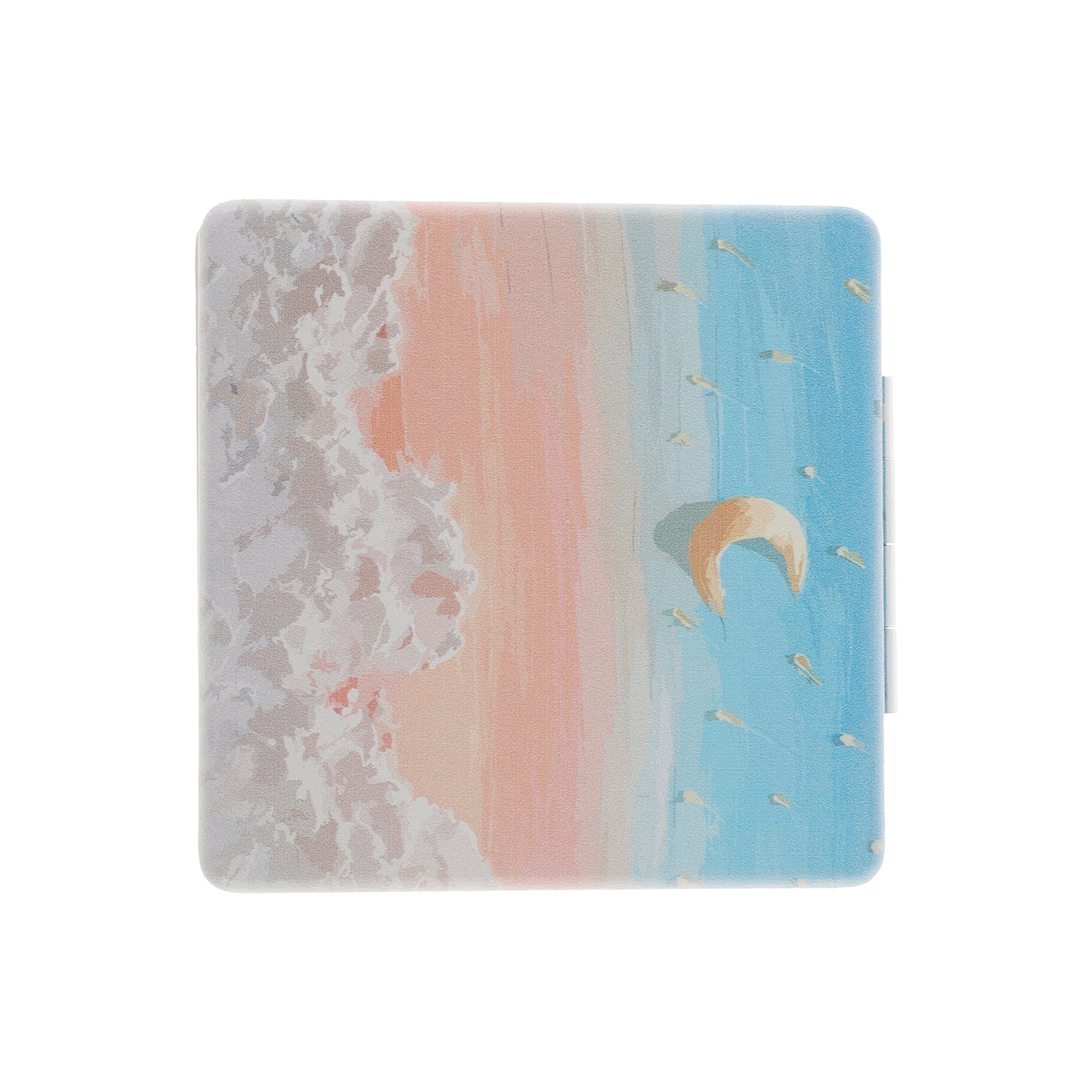 Unique Bargains 1 Pc Women Square Hand-drawn Makeup Mirror for Travel Blue White Pink
