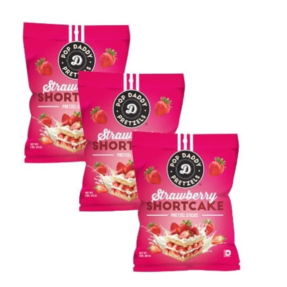 Pop Daddy Pretzels -Pretzel Sticks Strawberry Shortcake Flavored 3 Pack 3 oz