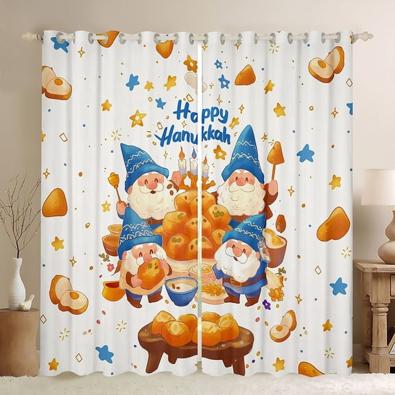 Feelyou Western Happy Hanukkah Black Out Curtains, Cartoon Funny Gnome Curtains Pack of 2 (42x63 Each), Chanukah Holiday Bedroom Curtains, Blackout Curtains Bedroom Decor