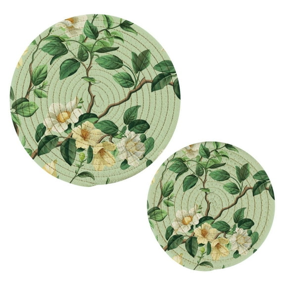 Sunflowers on Leave Branch Pot Holders Set Trivets Hot Pads Cotton Mats for Cooking