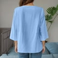 thumbnail image 4 of Womens 3/4 Sleeve Tops Cotton Linen Shirts V Neck Lace Casual Loose Fit Blouses Boho Fashion Sky Blue M, 4 of 4