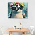 thumbnail image 2 of Orinice Penguin Flower Crown Fine Art Aesthetic Poster & Print Wall Painting for Home Decor, Canvas Wall Art Living Room Bedroom Office Wall Decor 16x12in, 2 of 6