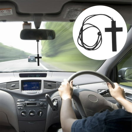 Clispeed Car Decoration Cross Pendant Black Wood 2Pcs