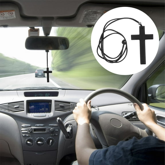 Clispeed Car Decoration Cross Pendant Black Wood 2Pcs