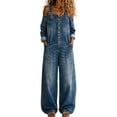 thumbnail image 2 of Zormilly Denim Overalls for Women Adjustable Strap Long Sleeve Off The Shoulder Jumpsuits Pockets Wide Leg Jeans Overalls, S-3XL, 2 of 9