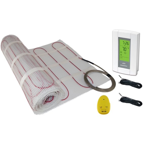 Tapis de 20 Pi2, Système de Chauffage au Sol Électrique Radiant avec Thermostat à Détection de Sol Numérique, Comprend 2 Capteurs de Température au Sol et Moniteur d'Installation, Système de Chauffage au Sol, Tapis de Chauffage au Sol Radiant
