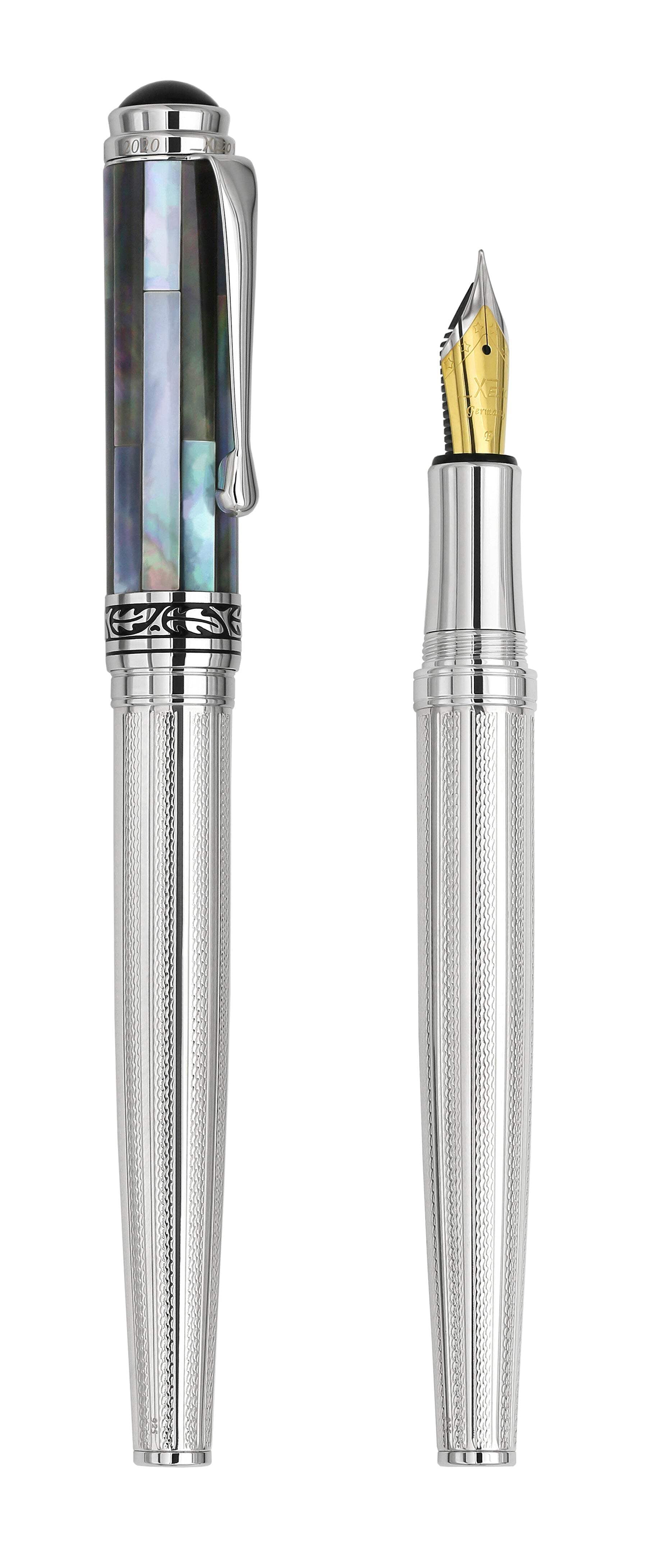 Xezo Xezo Maestro® 925 Sterling Silver Fountain Pen (Fine Nib) - Black Mother of Pearl Cap