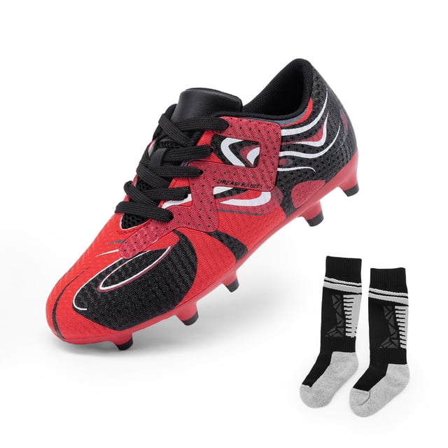 Tacos de Fútbol DREAM PAIRS Talla 3 para Niños Rojos y Negros con Medias