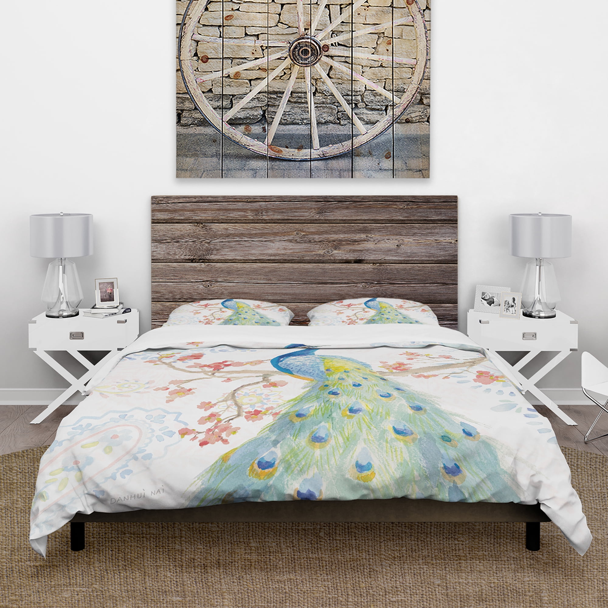 Designart 'peacocks Watercolor II' Traditional Duvet Cover Set