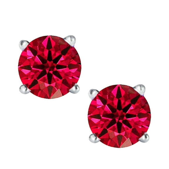 Devuggo 1.6 Carat TCW 925 Sterling Silver 6mm Round Shaped Created Ruby Stud Earrings
