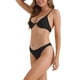 thumbnail image 4 of Conjuntos de bikini de mujer con tirantes ajustables y aros, 2 piezas, parte inferior triangular, trajes de baño, pequeño, negro, 4 of 5