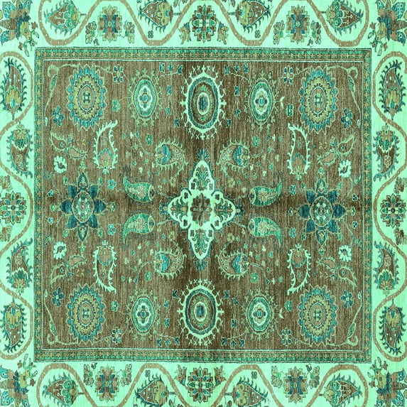 Ahgly Company Machine Washable Indoor Square Oriental Turquoise Blue Traditional Area Rugs, 5' Square