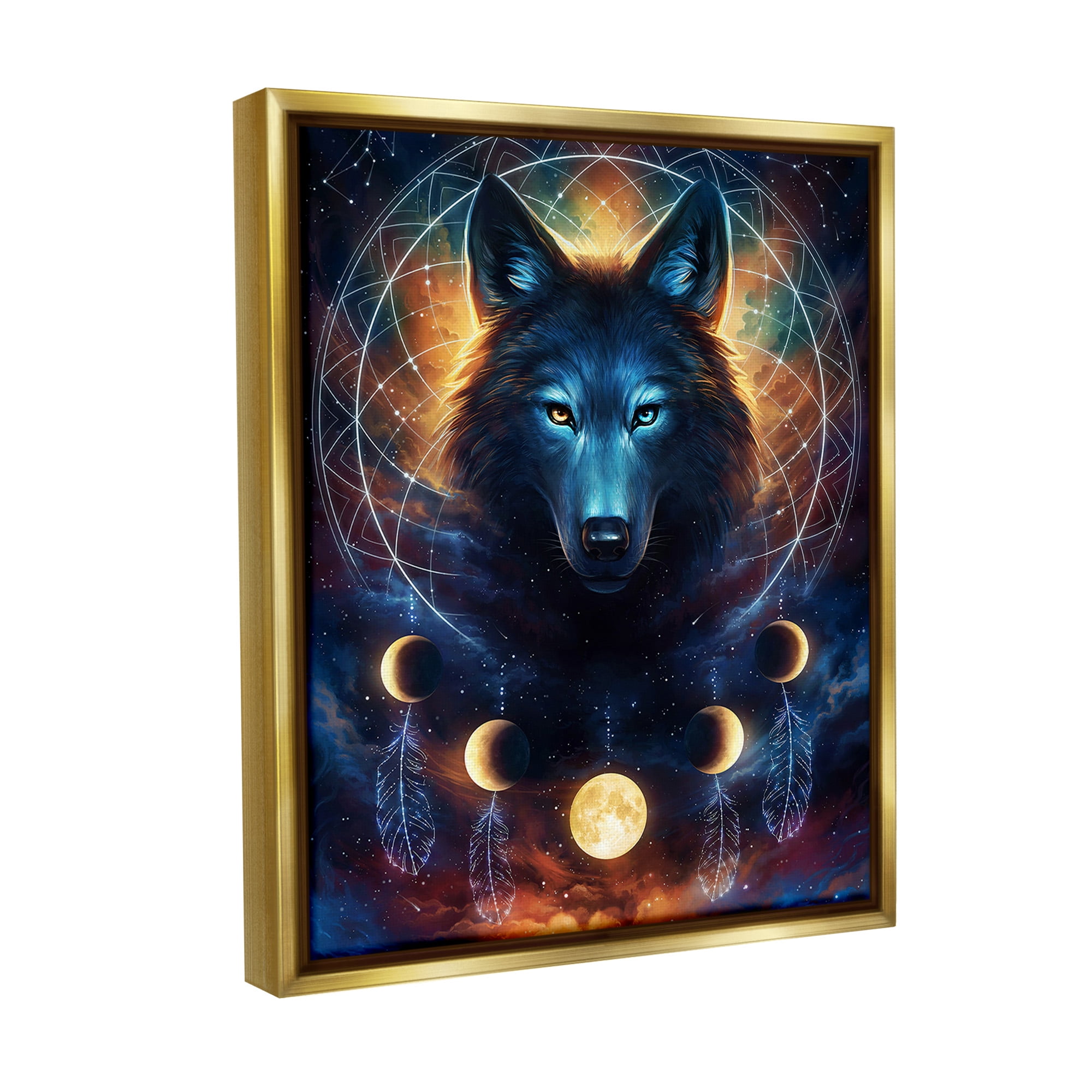 Stupell Industries Lunar Wolf & Galaxy Animals & Insects Painting Gold Floater Framed Canvas Art Print Wall Art, 17 x 21