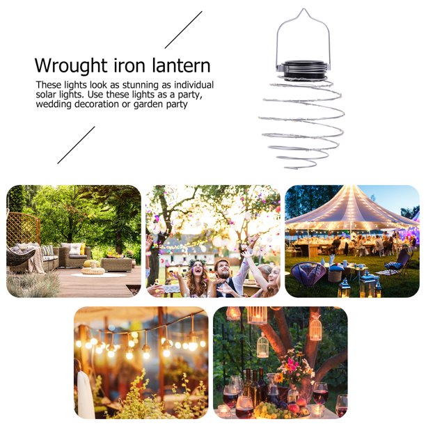 Linternas De Hierro Paquete de 4 luces solares en espiral, farolillos LED decorativos para exteriores, jardín, patio