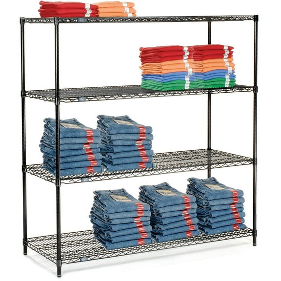Nexel 4 Shelf Black Epoxy Wire Shelving Unit Starter 54""W x 14""D x 74""H