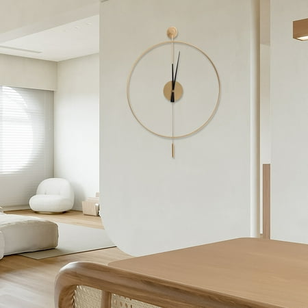 Denest 20 Classical Large Decorative Wall Clock with Pendulum Modern Round Non-Ticking Silent Metal Wall Clocks for Home Living Room Bedroom Study Office Gold