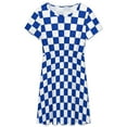thumbnail image 3 of Blue And White Kentucky Checkerboard Dress Fashion Beach Short Sleeve Dresses Female Party Printed Sundress, 3 of 7
