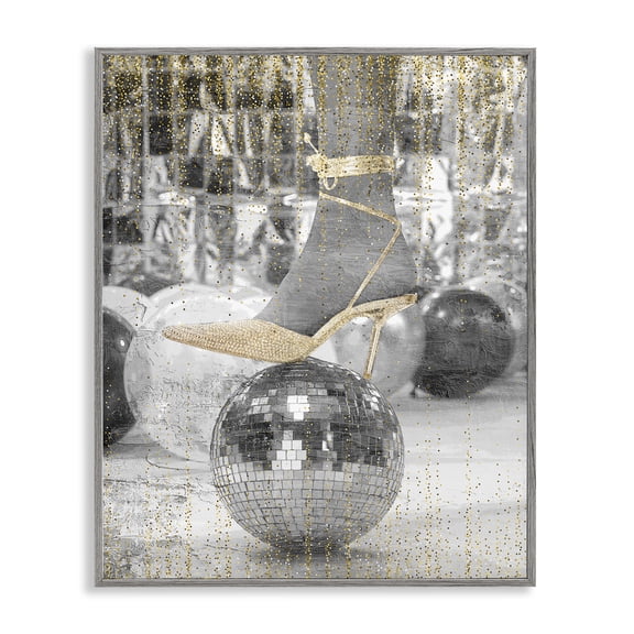 Stupell Industries Art Deco Glam Heels Disco Ball Gray Framed Giclee Art, 11 x 14, by Kim Allen